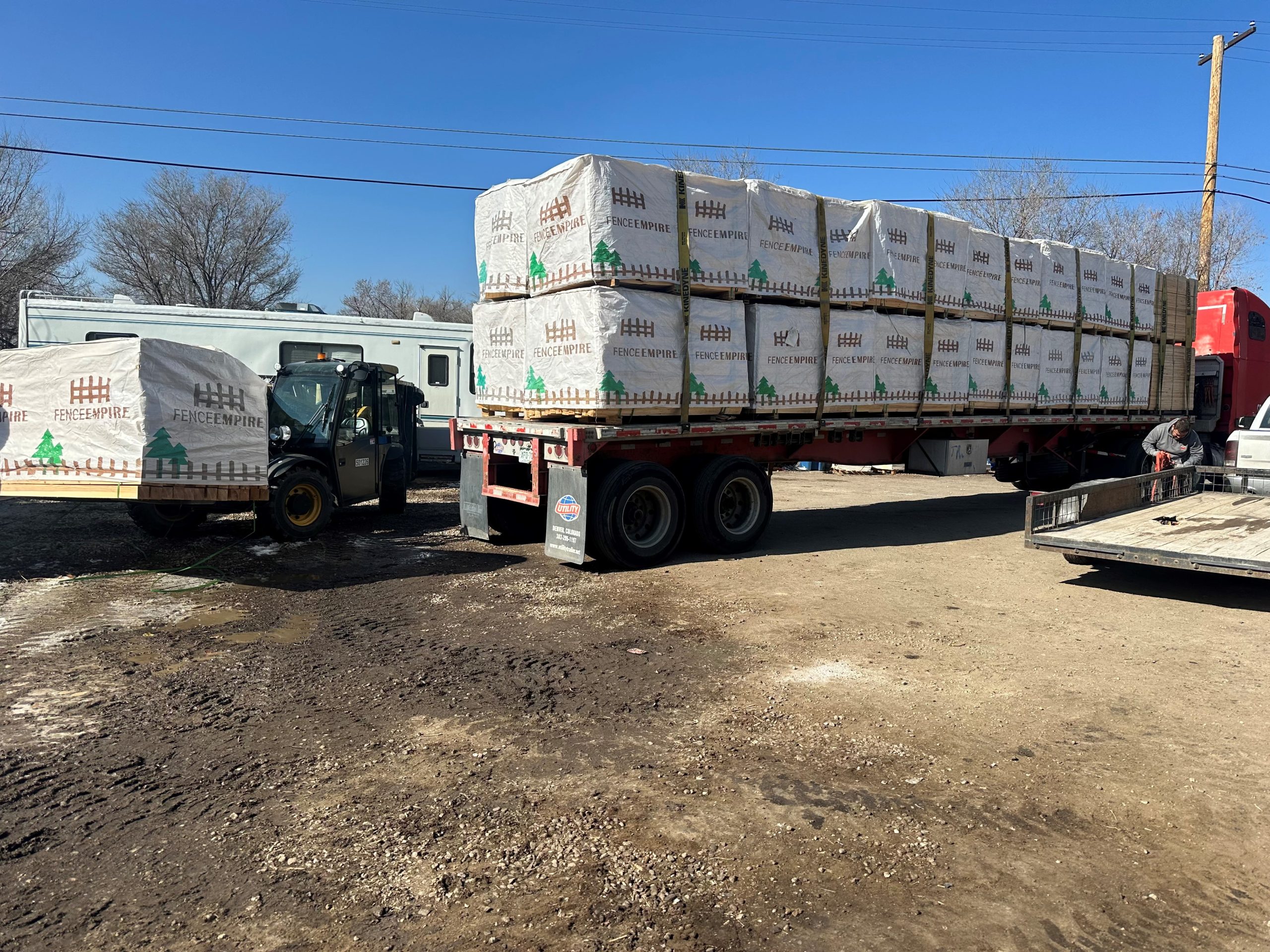 Commercial fence materials loaded on truck for delivery to Denver job site